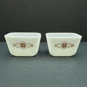 Pyrex Town & Country Refrigerator Dishes White Dish Brown Pattern Fridgies